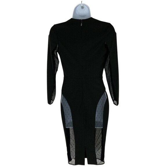 House Of CB Niida Black Sheer Panel Bodycon Dress XS Deep V-Neck Midi Party - Picture 2 of 12